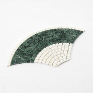 Mosaïque en marbre – blanc / vert, forme éventail, pour sol