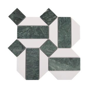 Single sheet of Green and White Hexagon Marble Tiles for wall and floor installation
