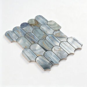 Mosaikfliesen aus Aluminium – Grau / Blau, Fischschuppen, für Fliesenspiegel