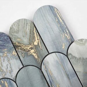 Mosaikfliesen aus Aluminium – Grau / Blau, Fischschuppen, für Fliesenspiegel