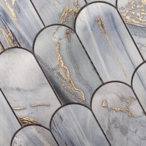 Mosaikfliesen aus Aluminium – Grau / Blau, Fischschuppen, für Fliesenspiegel
