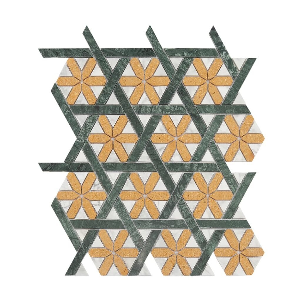 بلاط فسيفساء رخامي Geometria بنجوم صفراء للجدران والأرضيات