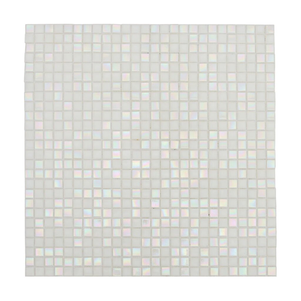 Pequeno mosaico quadrado de vidro branco iridescente para paredes e pavimentos