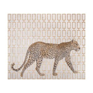 Full-length leopard mosaic design featuring glass and marble tiles