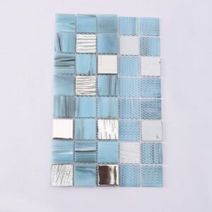 Piastrelle a mosaico in vetro – azzurro chiaro / blu / argentato, quadrato, per pavimenti