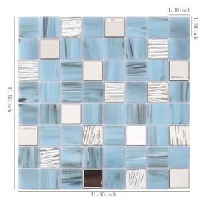 Piastrelle a mosaico in vetro – azzurro chiaro / blu / argentato, quadrato, per pavimenti