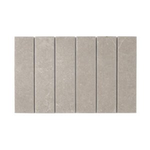 Light gray vertical marble strip mosaic with subtle natural stone markings