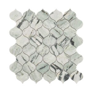 Full sheet of light green arabesque marble mosaic tile with dark veining