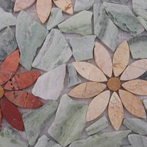 Mosaico floral multicolorido de mármore verde-claro para piso de casa de banho
