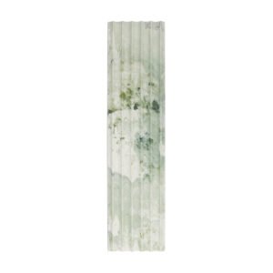 Front view of light green marble fluted tile with soft natural veining