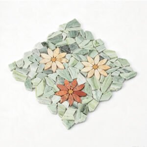 Mosaico floral multicolorido de mármore verde-claro para piso de casa de banho