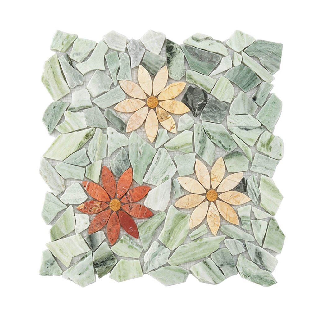 Mosaico floral multicolorido de mármore verde-claro para piso de casa de banho