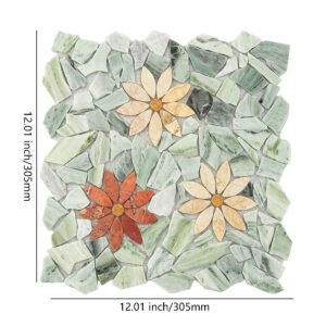 Mosaico floral multicolorido de mármore verde-claro para piso de casa de banho