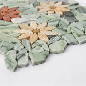 Mosaico floral multicolorido de mármore verde-claro para piso de casa de banho