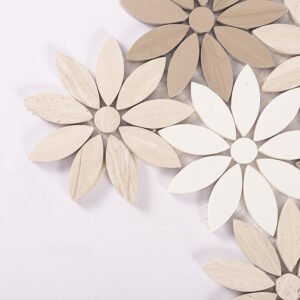 Marmormosaikfliesen – Weiß / Beige, Blumenmuster – BJ-60021252DE2C