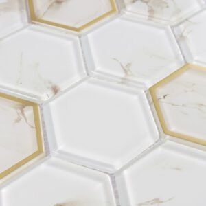 Mosaïque en verre et marbre – doré, hexagonal
