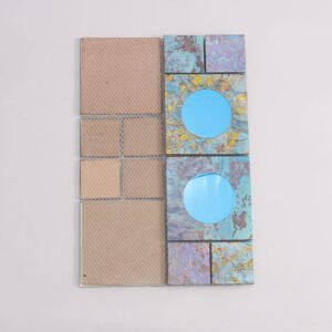 Mosaïque en verre et métal – bleu, rond, effet miroir, pour mur