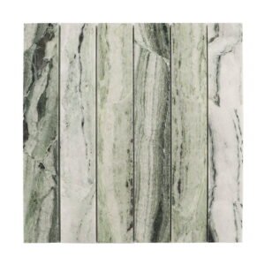 Front view of Ming green vertical natural marble mosaic tile sheet.