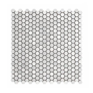 Flat overhead top view of mini brushed silver hexagon tile sheet