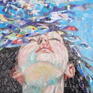 Into blu – arte della parete di mosaico fatta a mano della serenità subacquea