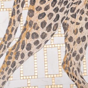 Handgjord mosaikväggkonst med leopardmotiv i glas och marmor