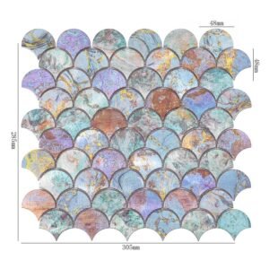 Mosaico metálico de alumínio multicolorido em escamas de peixe para parede