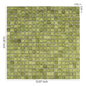 Mosaico quadrado de vidro verde-azeitona com folha decorativa