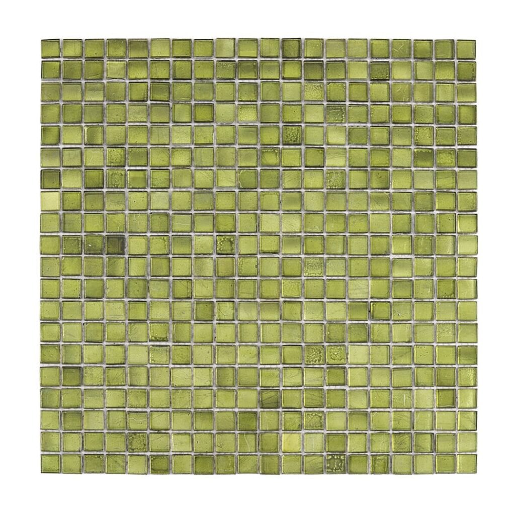 Mosaico quadrado de vidro verde-azeitona com folha decorativa