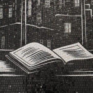 Handgefertigtes Mosaikbild – Mondfenster in Schwarz-Weiß