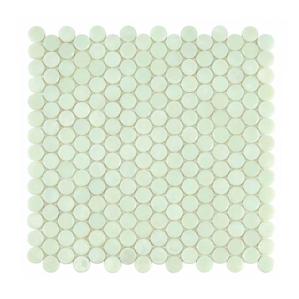 Piastrelle a mosaico in vetro – verde, rotondo, iridescente