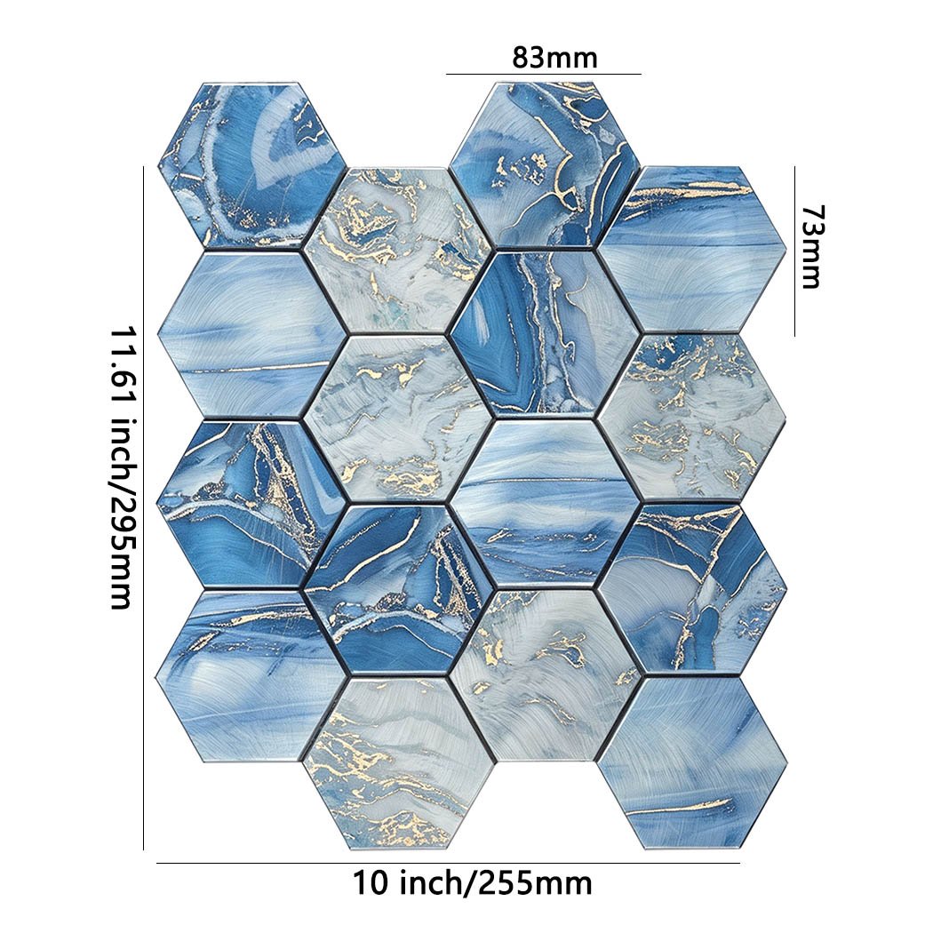 Dimensions for peel and stick ocean blue aluminum mosaic sheet