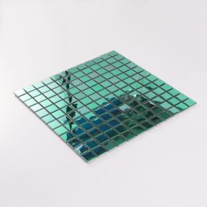 Mosaïque en métal – vert, carré, effet miroir, pour crédence