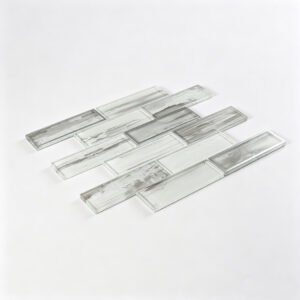 Mosaïque en verre – blanc / gris, format métro, pour crédence — BJ-CED5B0B8F069