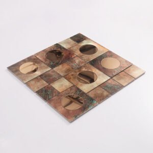 Mosaïque en verre et métal – bronze, pour mur