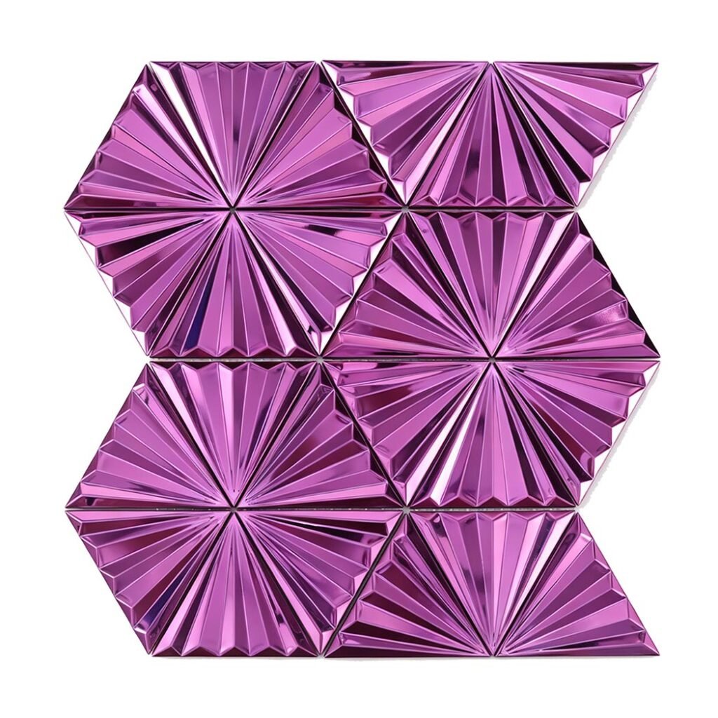 Mosaïque en acier inoxydable – rose, triangulaire, forme éventail
