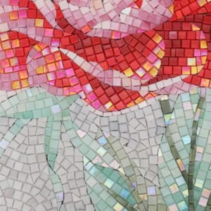 Panneau mural en mosaïque – rose, motif fleurs, fait main