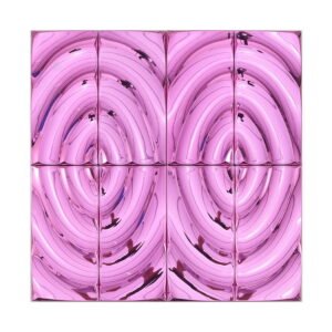 Full sheet of pink reflective ripple mosaic tile