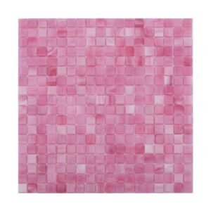 Full sheet of light pink square glass mosaic tiles with glossy finish