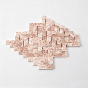 Mosaïque en marbre – blanc / rose, motif chevrons, pour sol