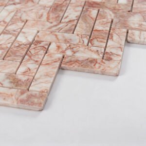 Mosaïque en marbre – blanc / rose, motif chevrons, pour sol