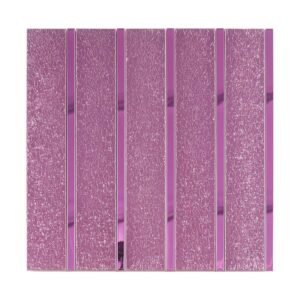 Purple glitter and glossy vertical stacked mosaic tile strips on white