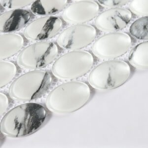 Piastrelle a mosaico in vetro – bianco / nero / grigio, ovale