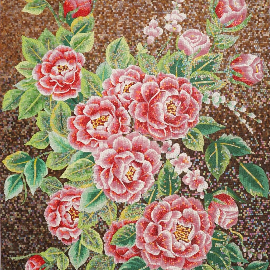 rosso Peony floreale Mosaico Muro per Decorazione Interni di Lusso