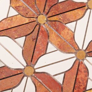 Piastrelle a mosaico in travertino – bianco / rosso, floreale, per pavimenti