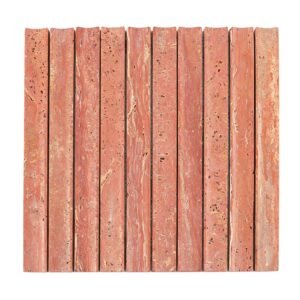 Full sheet of red travertine curved fluted mosaic tile with natural porous texture