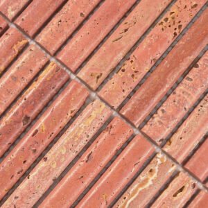 Travertinmosaikfliesen – Rot, Streifen, gerillt, Miniformat
