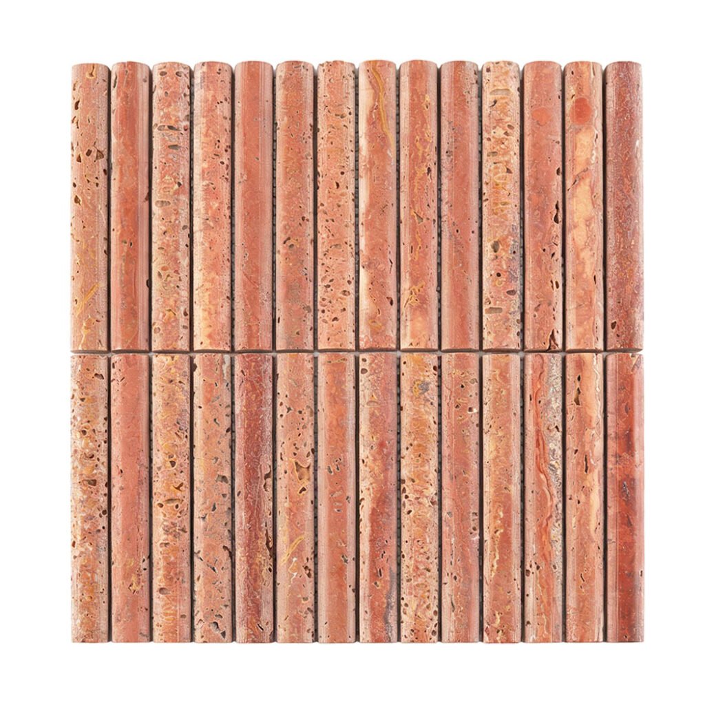 Piastrelle a mosaico in travertino – rosso, scanalato