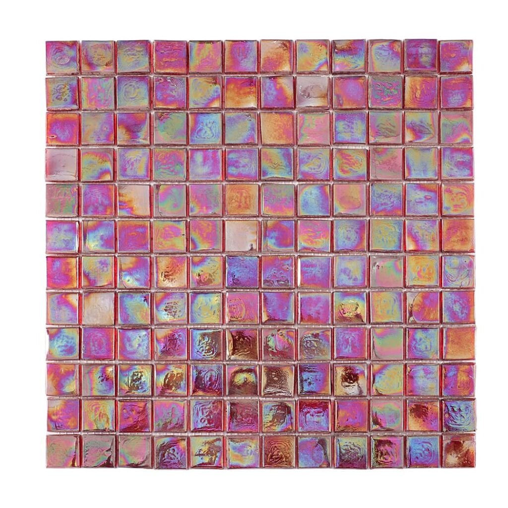 Piastrelle a mosaico in vetro – rosso, quadrato, iridescente, lucido, per doccia