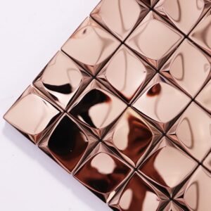 Mosaikfliesen aus Edelstahl – Roségold, Quadrate, 3D-Struktur, für Wände