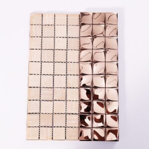 Mosaikfliesen aus Edelstahl – Roségold, Quadrate, 3D-Struktur, für Wände